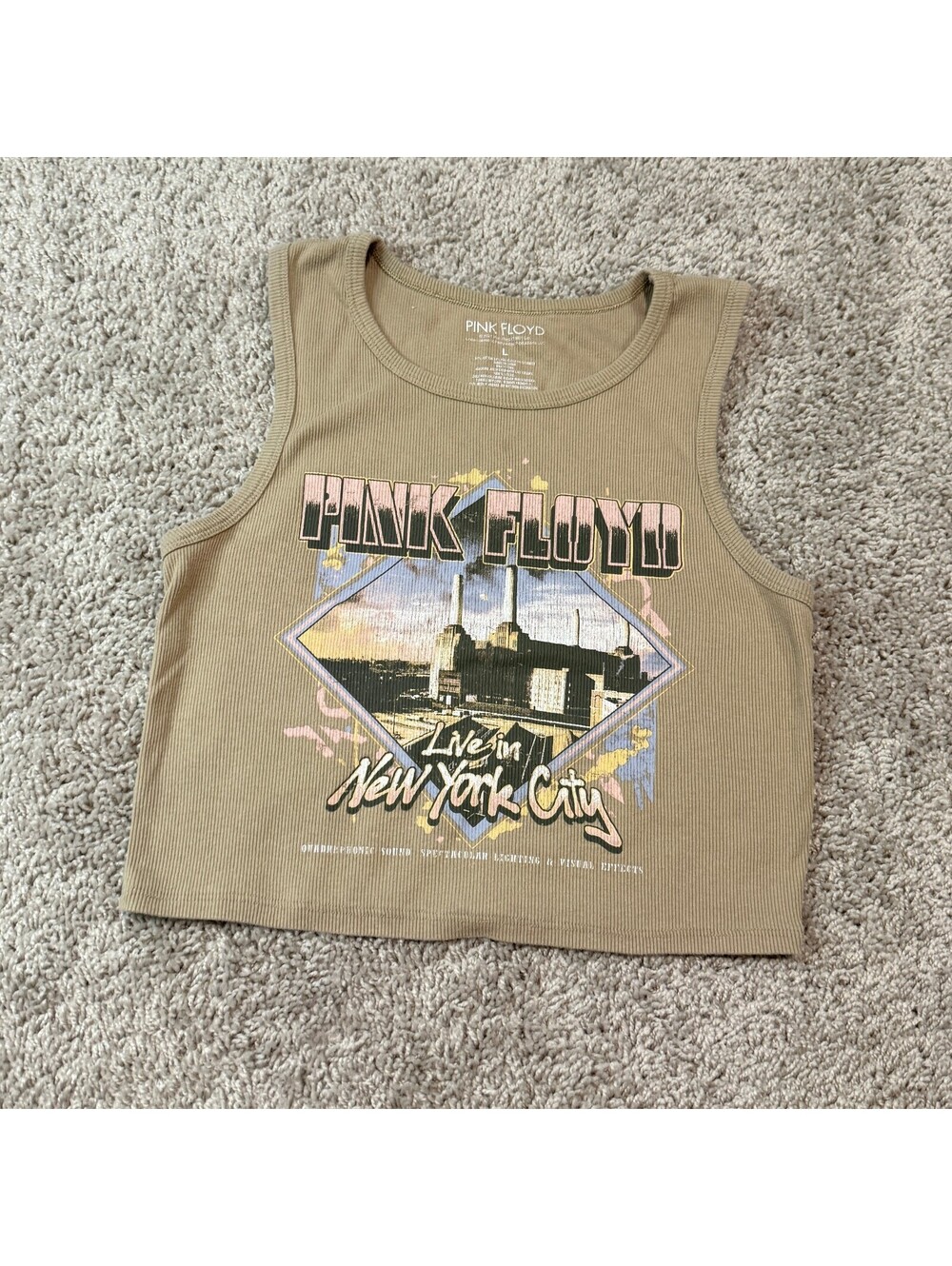 Pink Floyd Live in New York City Ribbed Crop Tank Top Size Large